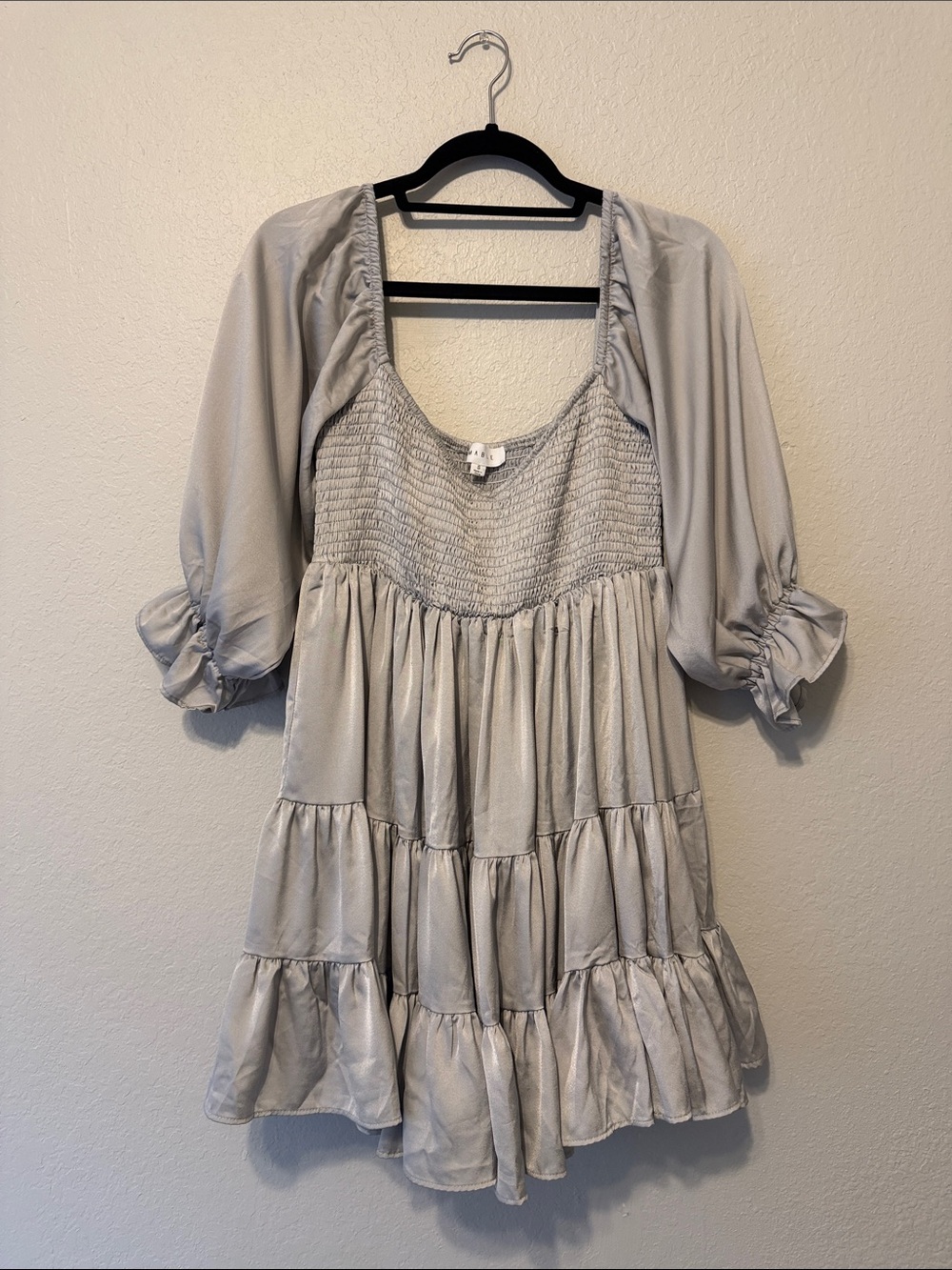 Mable Smocked Tiered Mini Dress in Silver Grey - Women - Picture 2 of 7